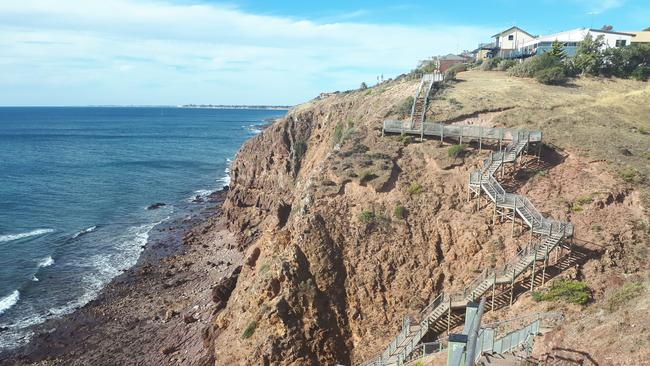 Part of the boardwalk linking Hallett Cove and Marino has been closed for repairs. Picture: Michelle Etheridge