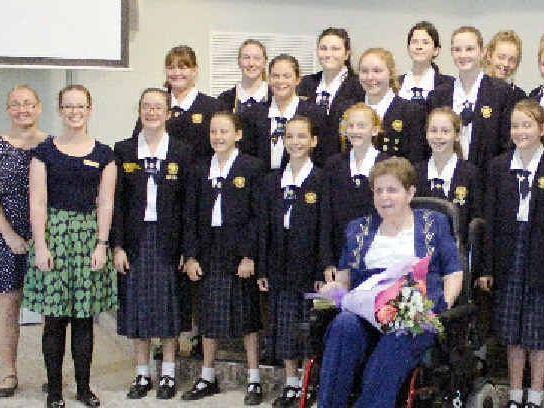 HIGH NOTE: Rockhampton Girls Grammar School Choirs performed at Shalom Aged Care, in particular to Nita Whyte, an icon for the Rockhampton music community. Picture: Contributed