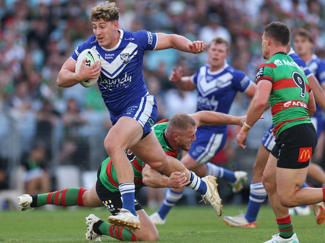 Max King of the Bulldogs makes a break. Picture: Cameron Spencer/Getty Images