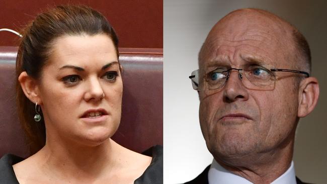 Sarah Hanson-Young has called out sexist comments from David Leyonhjelm, who refuses to back down. (Pic: Mick Tsikas, Sam Mooy/AAP)