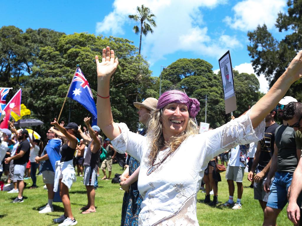 A woman chants at the Sydney freedom rally. Picture: NCA NewsWire /Gaye Gerard