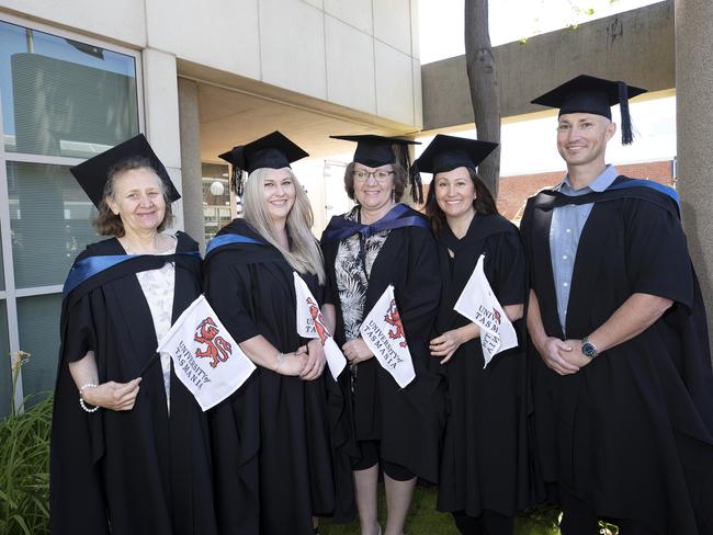 Colleen Towns, Ashlin Williams, Ruth Fisher and Fay Greham at the UTAS Graduation at Burnie. PICTURE CHRIS KIDD