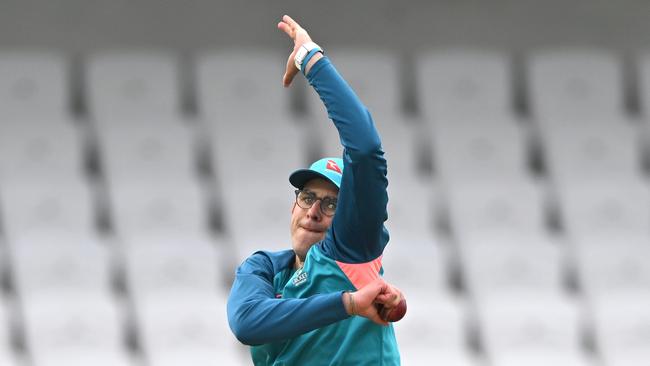 Australian spin bowler Todd Murphy in the nets at Headingley in Leeds on Tuesday. Picture: Getty Images