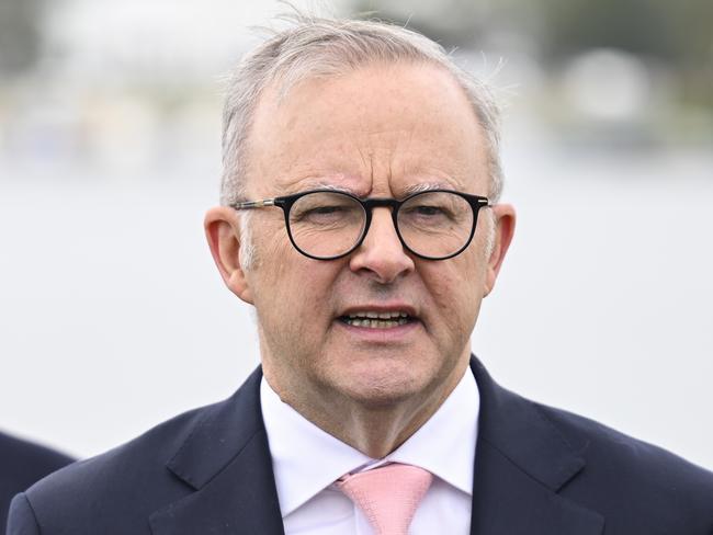 CANBERRA, AUSTRALIA  - NewsWire Photos - January 26, 2025:  Prime Minister Anthony Albanese holds a press conference at the 2025 Australian of the Year Awards at the National Arboretum in Canberra. Picture: NewsWire / Martin Ollman