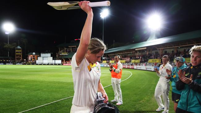 Ellyse Perry leaves the field after finishing 213 not out. Picture. Phil Hillyard