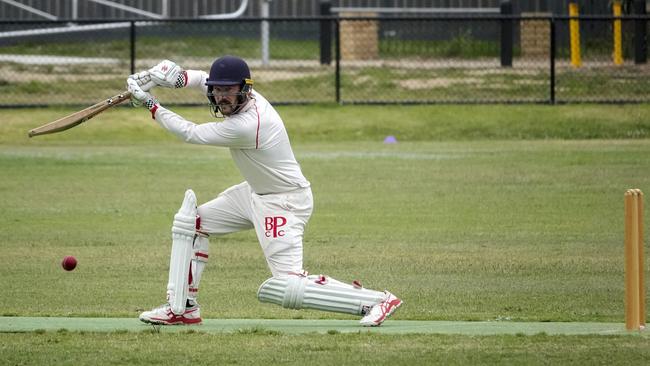 Baden Powell batter Coen Chernishoff on the drive. Picture: Valeriu Campan