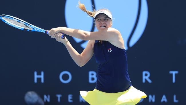 Sofia Kenin in action during the singles finals at the Hobart International. Picture: AAP Image/Rob Blakers