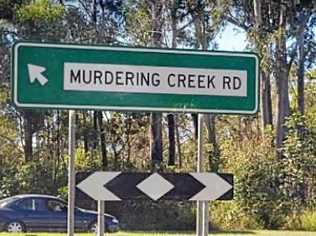 The prominent Murdering Creek Road sign. Picture: Jenni Lowe