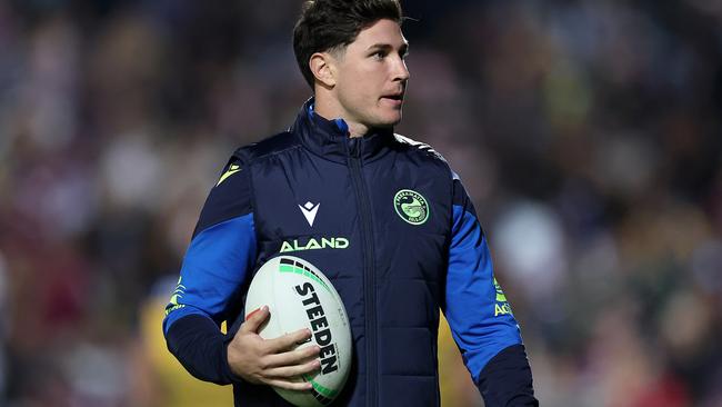 SYDNEY, AUSTRALIA - APRIL 26:  Injured player Mitchell Moses of the Eels looks on before the round eight NRL match between Manly Sea Eagles and Parramatta Eels at 4 Pines Park on April 26, 2024, in Sydney, Australia. (Photo by Cameron Spencer/Getty Images)