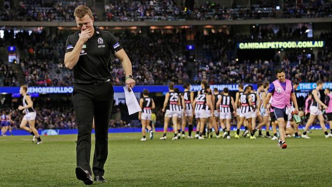 Nathan Buckley’s time as Collingwood coach has been rocky. Picture: Colleen Petch