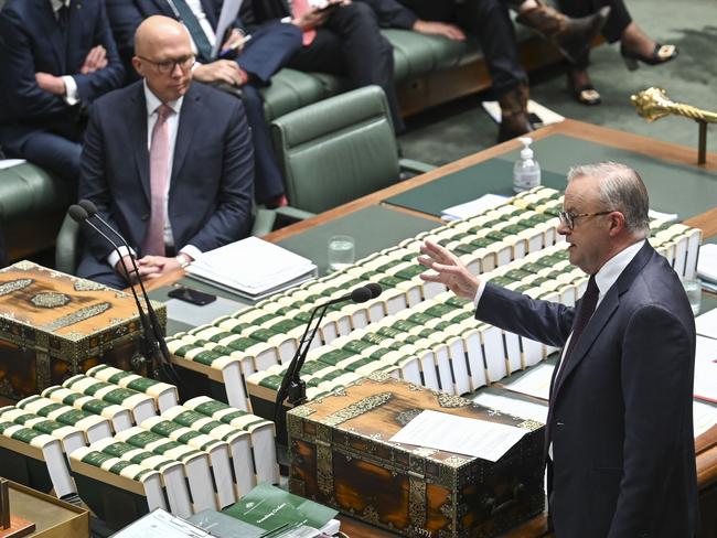 CANBERRA, Australia - NewsWire Photos - August 14, 2024:  Prime Minister Anthony Albanese and Leader of the Opposition Peter Dutton during Question Time at Parliament House in Canberra. Picture: NewsWire / Martin Ollman