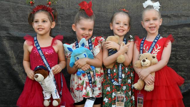 Carols by Candlelight at Riverway 2022. Nalu Khalikane, 4, Cora Guazzo, 4, Violet De Witt, 4, and Bridgette Walker, 4. Picture: Evan Morgan