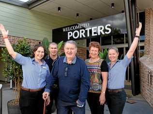 LONG HISTORY: Mel, Michael, Bob, Julie, and Shelley Porter outside Porters Plainland Hotel. Picture: Rob Williams