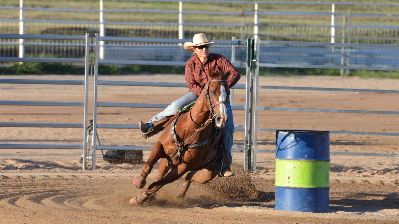 Warwick rider Tarni Boyce wins the open barrel race at the New Year's Eve Rodeo 2018.