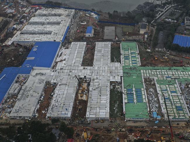 Huoshenshan Hospital construction nears completion in Wuhan, China. Picture: Stringer/Getty Images