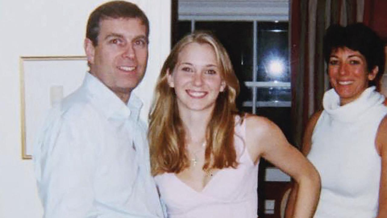 The infamous photo of Prince Andrew with a young Virginia Giuffre, and Ghislaine Maxwell in the background, reportedly taken in a London townhouse. Picture: Handout / US District Court – Southern District of New York (SDNY) / AFP