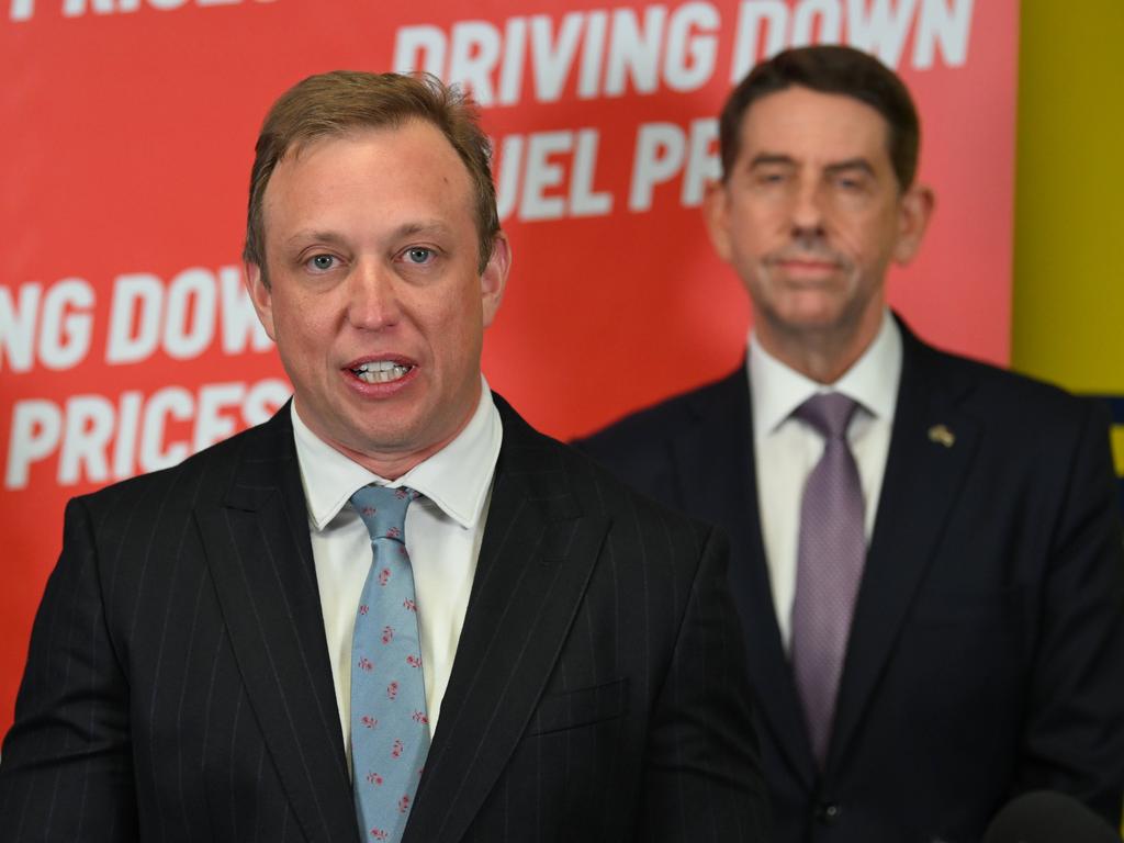 Premier Steven Miles with Treasurer Cameron Dick on Tuesday. Picture: Lyndon Mechielsen