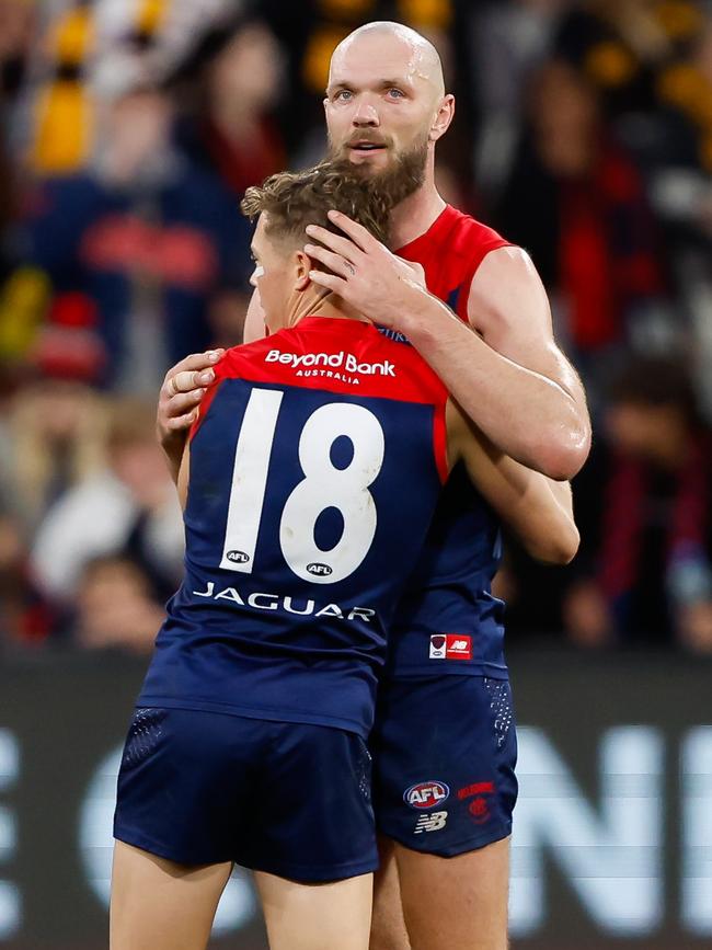 Max Gawn has gone into bat for Jake Melksham. Picture: Dylan Burns/AFL Photos via Getty Images)