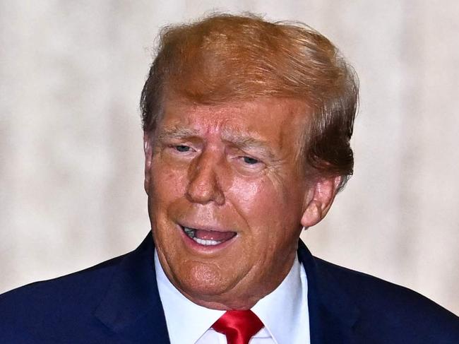 TOPSHOT - Former US president Donald Trump speaks during a press conference following his court appearance over an alleged 'hush-money' payment, at his Mar-a-Lago estate in Palm Beach, Florida, on April 4, 2023. (Photo by CHANDAN KHANNA / AFP)