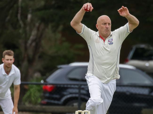 Simon Goosey bowling his leg-spinners. Picture: Alan Dillon