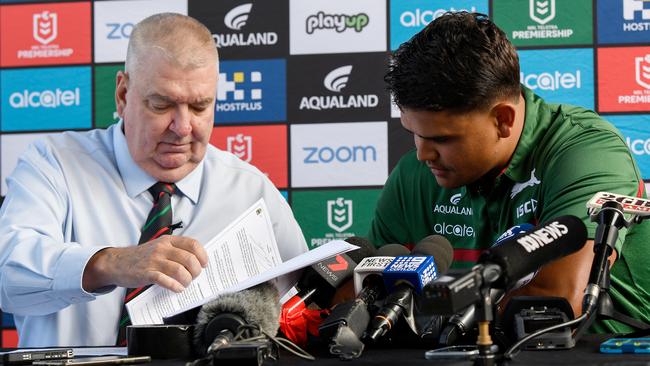 Shane Richardson with Latrell Mitchell in 2020. Picture: AAP Image/Bianca De Marchi