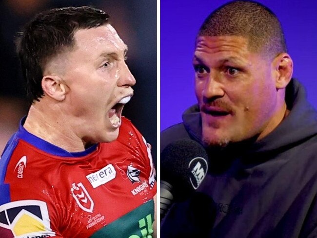 Newcastle Knights forward Tyson Gamble and Canterbury-Bulldogs assistant coach Willie Mason