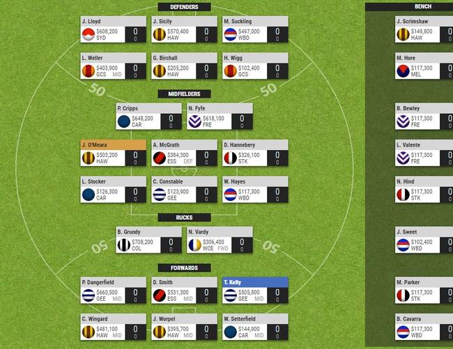 Darcy Short’s first draft AFL SuperCoach team.