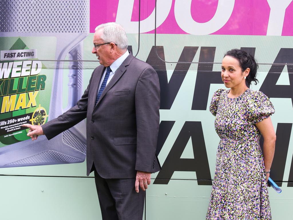 Health Minister Brad Hazzard points out a poster from the anti-vaping campaign which will appear on buses around the city. Picture: NCA Newswire / Gaye Gerard