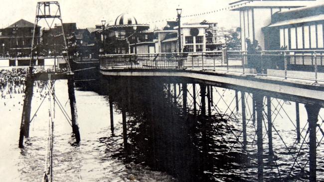 A Sydney ocean pier with a shark net in 1929.