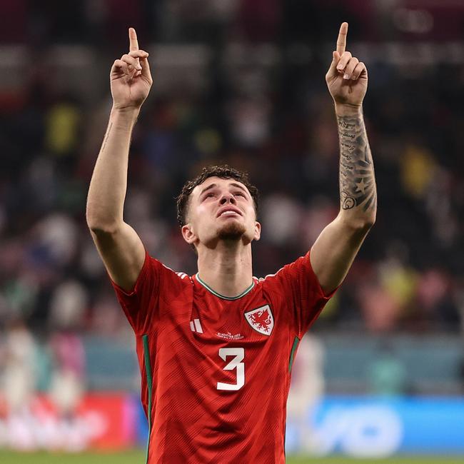 Neco Williams points to the heavens after Wales’ 1-1 draw.