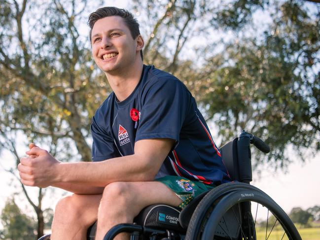 Pride of Aus - Rye Shawcroft, 23 injured while in the Australian army in Carrum Downs.  In 2016 he became the first Aussie to complete a Tough Mudder competition in wheelchair and has since tried out for the Paralympics, gone sit-skiing and worked with a number of charities. Picture: Jason Edwards