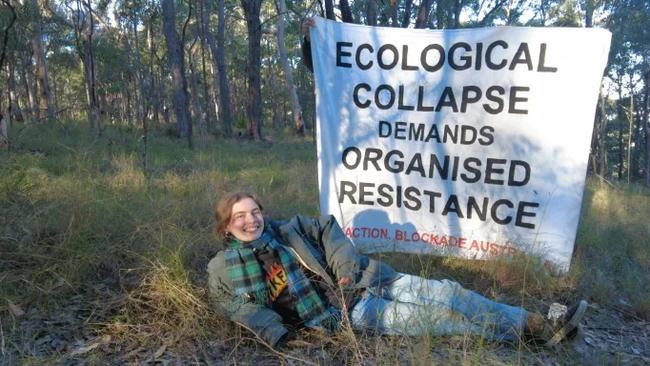 Grace Ilbery – a young activist was arrested in the port of Newcastle after she glued her hand to a structure within the coal port in June. Picture: Supplied