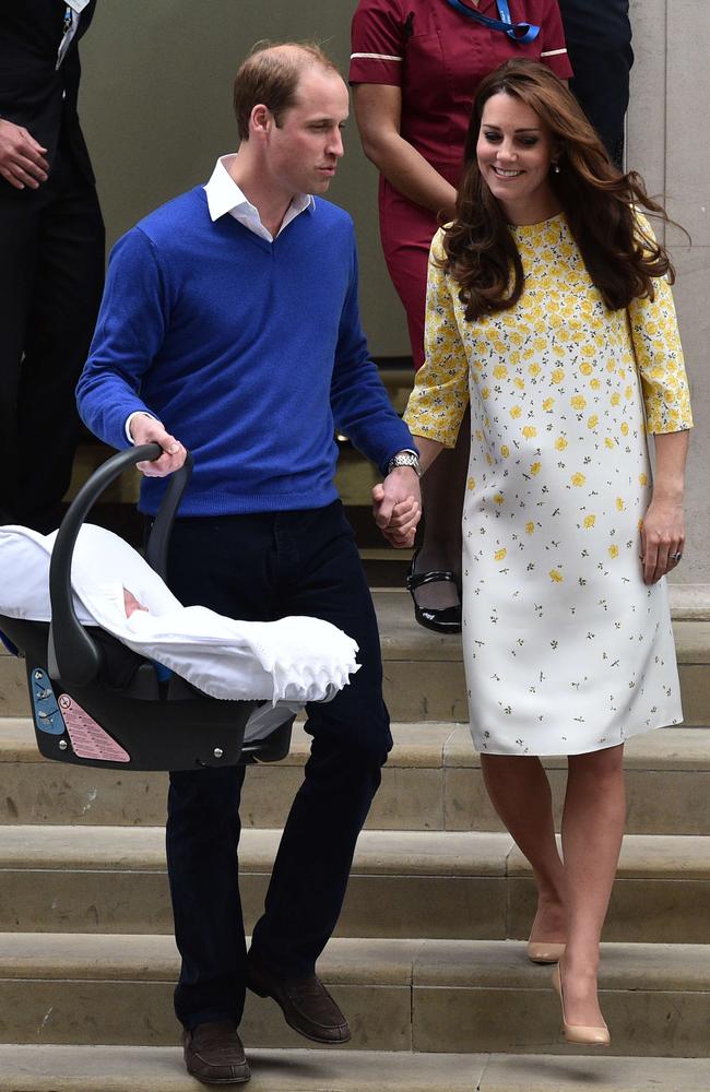 The Duke and Duchess of Cambridge leave the Lindo Wing at St Mary's Hospital in central London with Princess Charlotte. Picture: Leon Neal