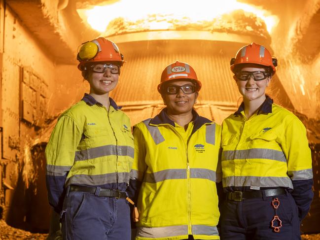 SYDNEY AUSTRALIA - NewsWire Photos, 25 MAY, 2023: Women steelworkers at BlueScope SteelÃ(L to R) Alanah Hunter, Kamini Wijekulasuriya and Tegan Craddock.Picture: Simon Bullard