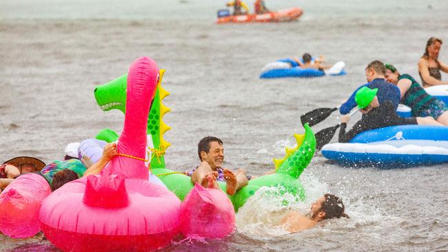 Participants didn’t let the weather dampen the spirits. Picture: (AAP IMAGE/Jordan Shields)