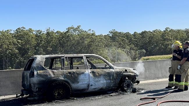 Car fire on Bruce Hwy at Sippy Downs on Saturday.