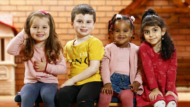 Emilia Romovic, Maximus Karantonis, Aseel Siddig and Merna Said at Planet Kindy Childcare in Liverpool. Picture: Richard Dobson