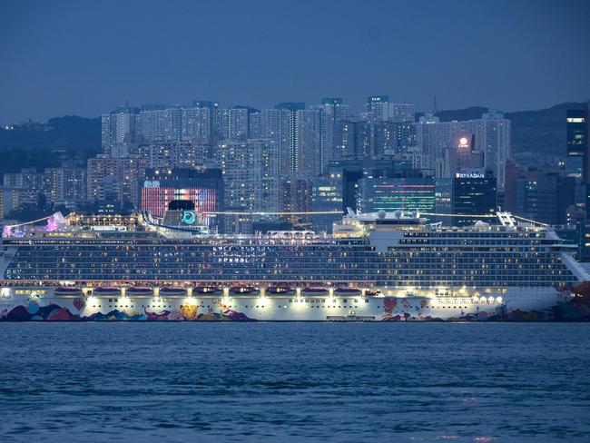 A general view shows the World Dream cruise ship, docked at the Kai Tak cruise terminal in Hong Kong. Picture: AFP