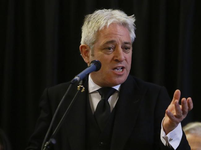 FILE - In this file photo dated Thursday, March 22, 2018, John Bercow, Speaker of the House of Commons speaks at Westminster Hall inside the Palace of Westminster in London. As Brexit enters its endgame, the big divide is not between the U.K. and the European Union, but between Britain's government and its Parliament. Since Britain and the EU struck a divorce deal late last year, the U.K.'s executive and legislature have been at war, with Prime Minister Theresa May struggling to win Parliament's backing for the deal ahead of a vote next week, and lawmakers trying to grab control of the Brexit process. (AP Photo/Alastair Grant, File)