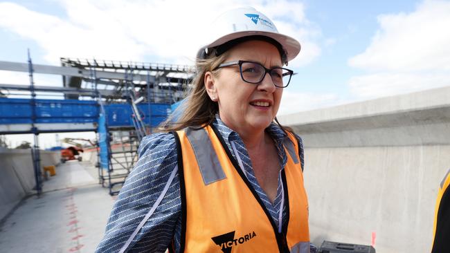 Victorian Premier Jacinta Allan during a tour of the newly built Pakenham train station will face questioning over project blowouts.