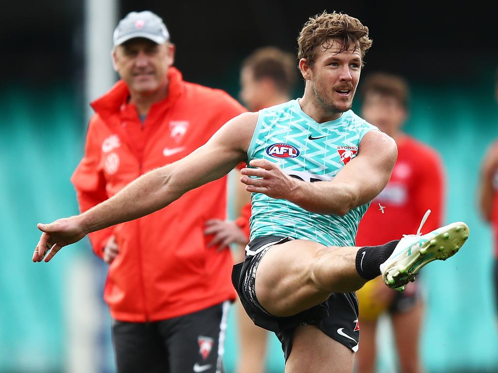 Parker did the hard yards at training as he pushed for an opportunity in Longmire’s side. Picture: Brett Costello