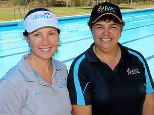 MAKING A SPLASH: Amy Golchert and IWC North Burnett assistant manager Cynthia George are encouraging mums and bubs to come along to the IWC free session on Thursday, March 21. Picture: SImon Young