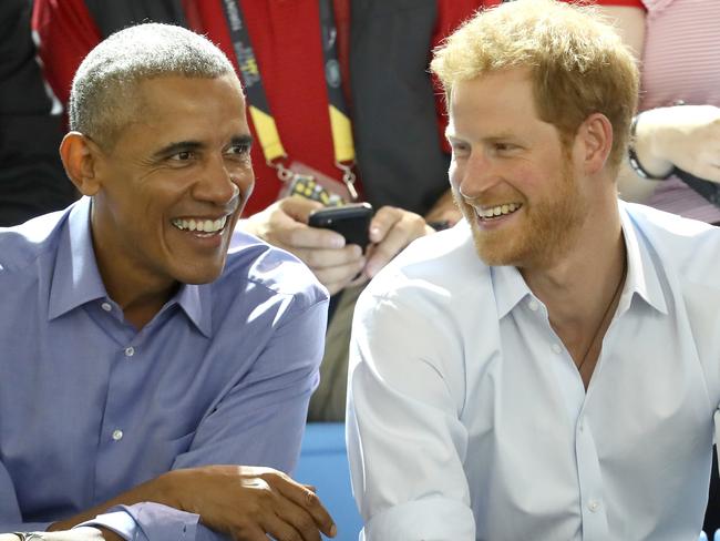 TORONTO, ON - SEPTEMBER 29:  Former U.S. President Barack Obama and Prince Harry on day 7 of the Invictus Games 2017 on September 29, 2017 in Toronto, Canada.  (Photo by Chris Jackson/Getty Images for the Invictus Games Foundation )