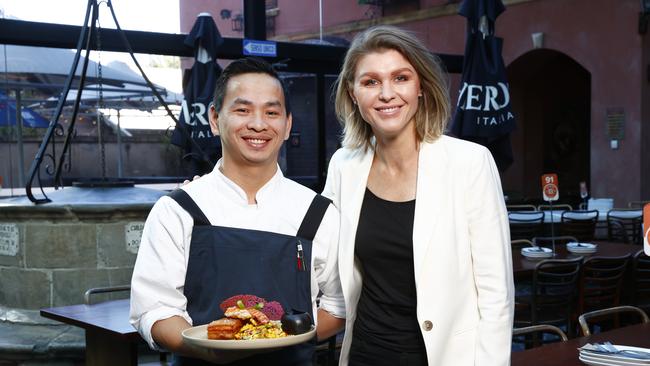 Chef Daniel Tran and his winning dish with judge Courtney Roulston. Picture: Richard Dobson