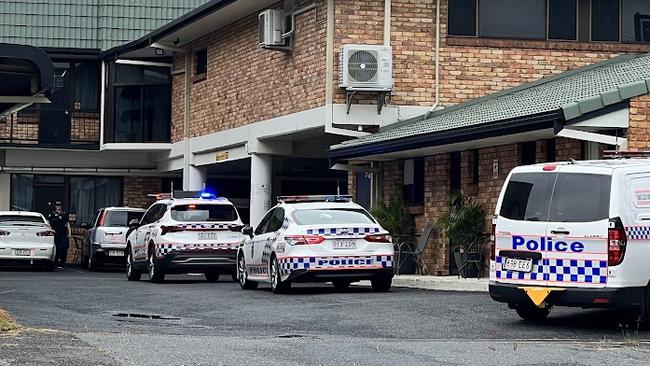 Police crews at Archer Park Motel in Rockhampton on Thursday, January 5, 2023.