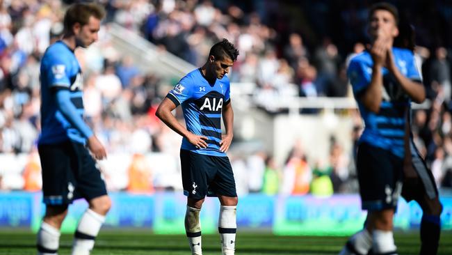 Erik Lamela of Tottenham Hotspur looks dejected.