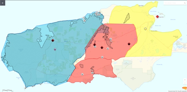 The CFS incident map over Kangaroo Island, as of 10.50pm Thursday.