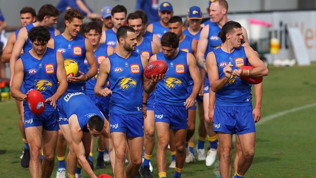 West Coast Eagles players at a training session at Mineral Resources Park. Picture: Paul Kane/Getty Images