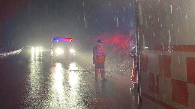 SES crews respond to a landslide in Bacchus Marsh.