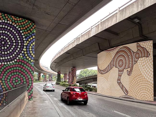 An impression of what Pyrmont’s pylons could look it covered in Indigenous art.